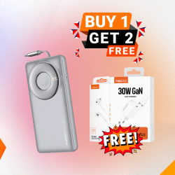 Combo-3 BUY RECCI P72 Powerbank & GET RECCI L-15 Earphone, Recci RC112E 30W GaN fast charger